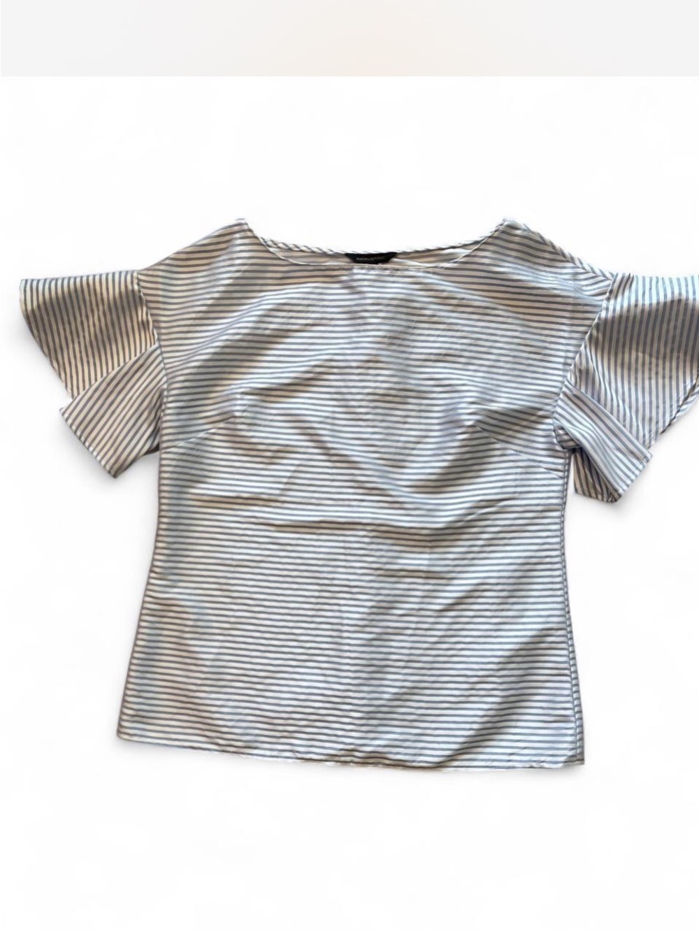 Banana Republic Striped Boatneck Tee Light Blue & White blouse top satin - Picture 6 of 9